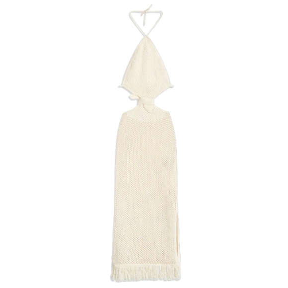 WEWOREWHAT Crochet Fringe-Hem Maxi Dress Cover-up - Cream - NEW - Picture 2 of 3
